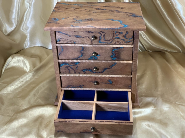 LEMD5 251106-L7107 - Limited Edition Blue Resin Filled 5 Drawer Australian Blackbutt Jewellery Box