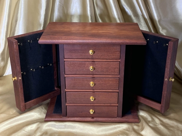 LEDM5 251201-L7296 - Limited Edition 5 Drawer Wooden Jewellery Box with Wings - Australian Jarrah