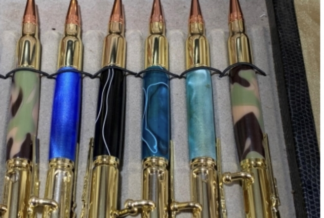 Bullet Pens hand turned in a range of resin colours