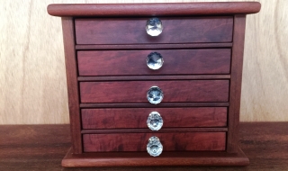 Jarrah Jewellery Box with 5 Drawers and Chrystal Knobs - SOLD