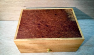 Marri Jewellery Box with Eucalypt Burl lid, Bottom Drawer, Black Lining (PJBD19002-L2581) SOLD