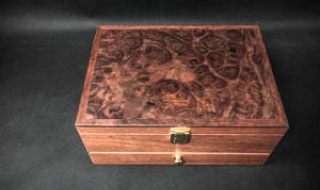 Jarrah Jewellery Box with Jarrah Burl Lid, Bottom Draw, Black Lining (PJB19005-L5182) SOLD