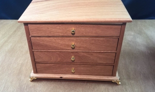 Designer Jewellery Box - Blackbutt, 4 drawers, Brass Feet (DJB19002-L5096) SOLD