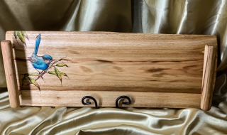 Camphor Laurel Wooden Tapas/Grazing Board with Blue Wren - TB20003-L7029 SOLD