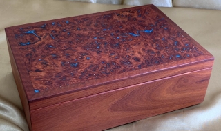 PLTB 2324-L7893 - Super Special Jarrah Treasure / Jewellery Box - Blue Resin Filled Jarrah Burl Lid SOLD