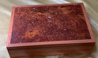 PMLKB 2324-L8237 Medium Large Jarrah Keepsake Box with Pearl Resin Filled Jarrah Burl Lid SOLD