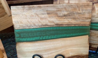 TB 2408-L0095 - Premium Timber Sharing Board with Green Resin "Flash" - Australian Camphor SOLD