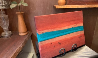 TB 2409-L0094 - Premium Australian Jarrah Sharing / Tapas Board with Blue Resin "Flash" SOLD