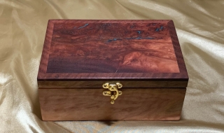 LEDRKB 25005-L4141 - Pink Jarrah Keepsake / Trinket Box with Blue Resin Filled Jarrah Burl Lid SOLD