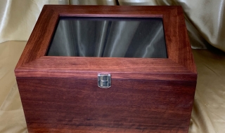 Custom Made Jarrah Glass Top Pet Photo Cremation Box 