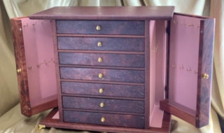 Custom Made Australian Woody Pear 7 Drawer Jewellery Box with Side Wings 